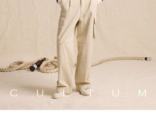[CULTUM] Cotton Striped Open Collar Knit Sweater