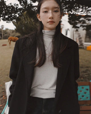 Striped turtleneck T-shirt