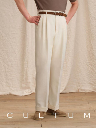[CULTUM] Double Pleat Straight Leg Trousers