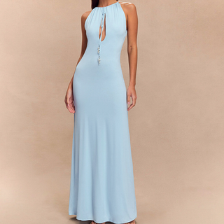 Hollow out beaded self tie cut out maxi dress