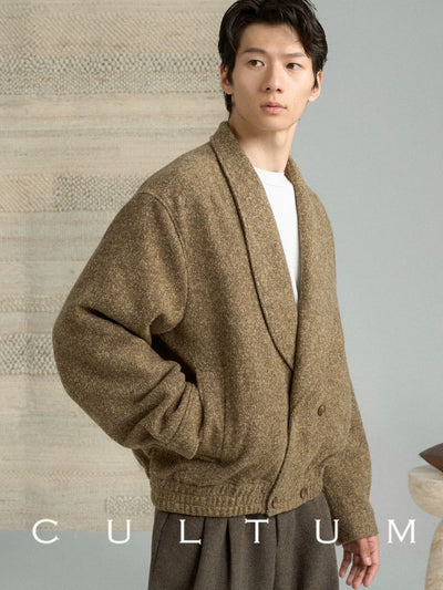 [CULTUM] Wool Blend Shawl Collar Short Jacket