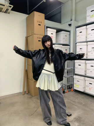 [NEVERSEEZ] Stand Collar Oversized PU Jacket