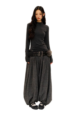 [Moromoro2] Lyocell Blend Crew Neck Long Sleeve  Tee