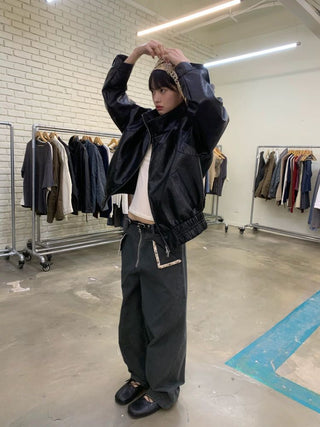 [NEVERSEEZ] Beaded Pocket Washed Work Pants