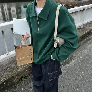 Oversized Half-Zip Color Sweatshirt