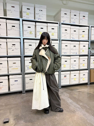 [NEVERSEEZ] Lapel Fleece Diagonal Zipper Jacket