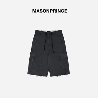 [MASONPRINCE] Distressed Cargo Capri Shorts