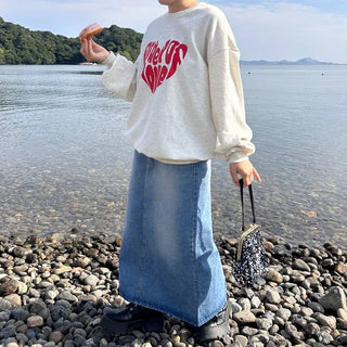 Long denim skirt