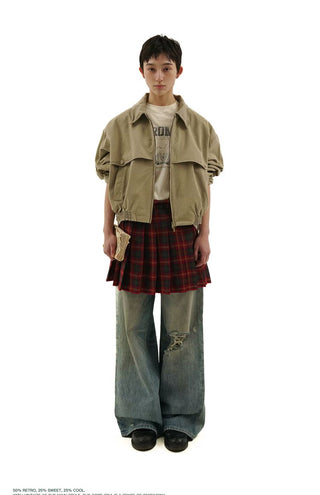 [Moromoro2] Washed Cotton Cropped Jacket