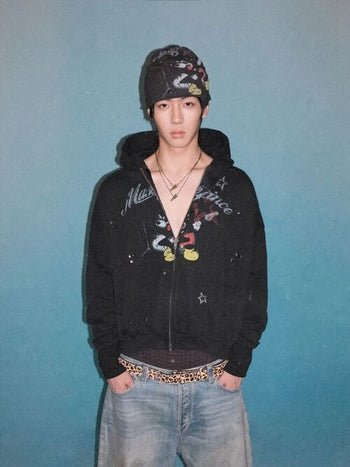 [MASONPRINCE] Studded Bear Print Knit Beanie
