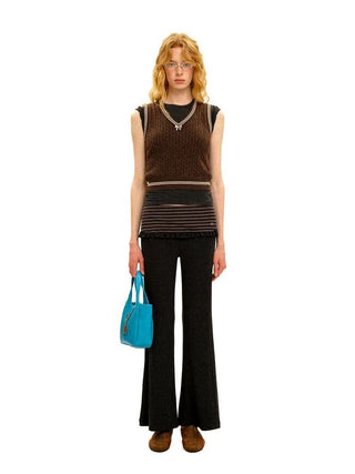 [Moromoro2] Striped Fold-Over Flare  Pants