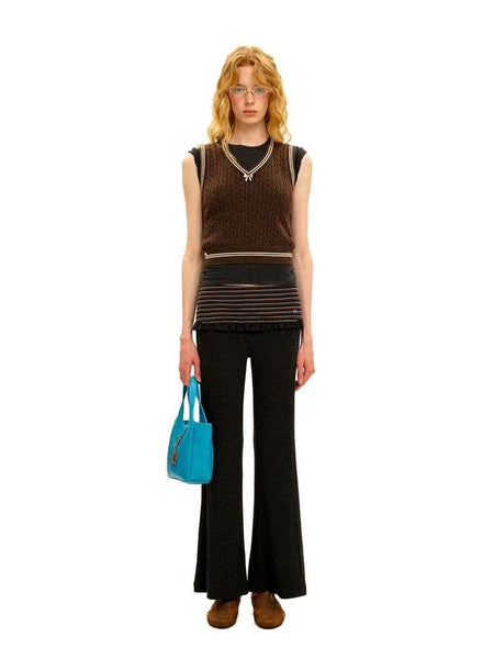 [Moromoro2] Striped Fold-Over Flare  Pants