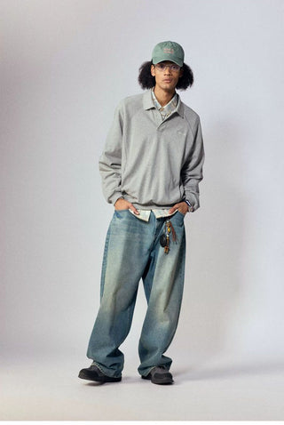 [Monterest] Relaxed Fit Polo Collar Knit Sweatshirt