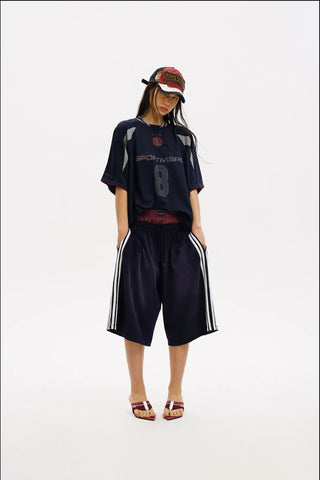 [MASONPRINCE] Side Stripe Wide Leg Bermuda Shorts