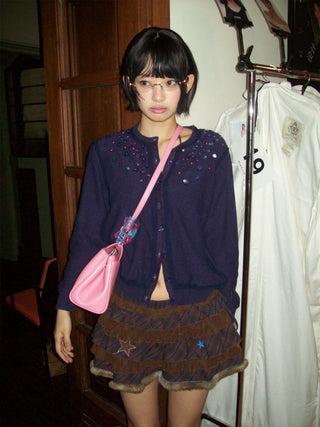 [Moromoro2] Star Polka Dot Mesh Fur Cake  Skirt