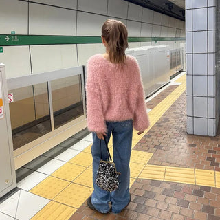 Loose shaggy fur cardigan