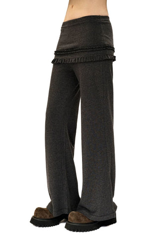 [Moromoro2] Lace Trim Layered Flare Pants