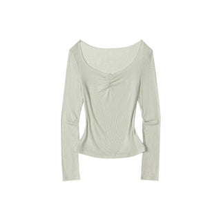 [NECY] Heart Neck Shirring Long Sleeve (2color)