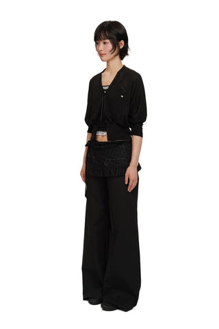 [Moromoro2] Tencel Linen Blend Lace Trim V-Neck  Cardigan