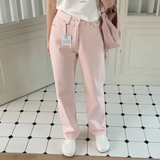 Beln semi-wide pink denim pants