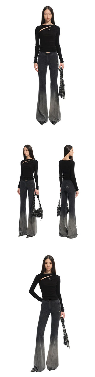 [NOTAWEAR] Cutout Slim Fit Long Sleeve Knit  Top