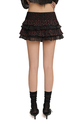 [moromoro2] Floral Mesh Pleated Skirt