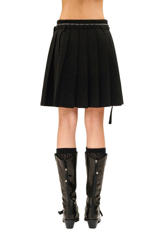 [Moromoro2] Ribbon Slit Pleated Skirt