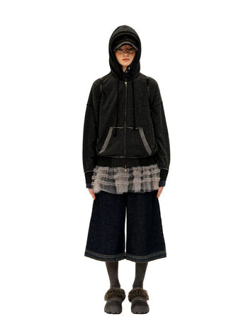 [Moromoro2] Raw-Edge Reversible Waffle Zip  Hoodie