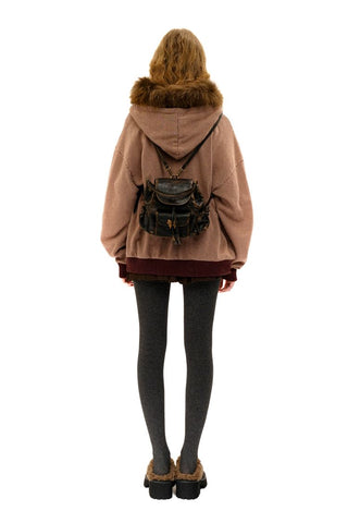 [Moromoro2] Contrast Striped Hooded Cardigan  Set