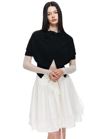 [NECY] Love Dot Lace Inner Top & Bat Sleeve Tie Cardigan