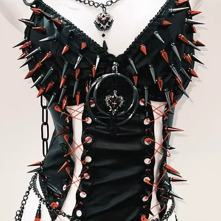 O ring metal chainv neck rivet applique bodysuit