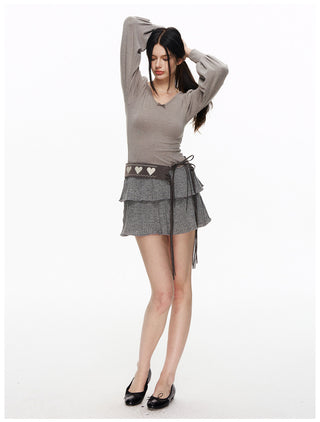 [NECY] Muted Romantic Bow Patchwork Dress