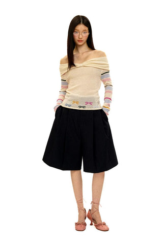 [Moromoro2] Striped Bow Knit Sweater