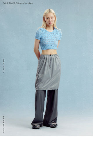 CONP Shirring Cropped T-Shirts (Blue)