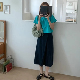 (6 colors) Summer Color Cropped Short-Sleeve T-Shirt