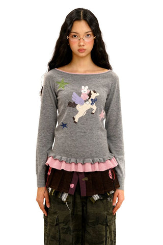[Moromoro2] Boat Neck Ruffle Hem Wool  Sweater