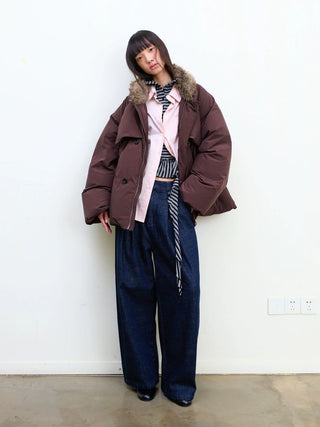 [NEVERSEEZ] Spliced Detachable Fur Collar Down Jacket