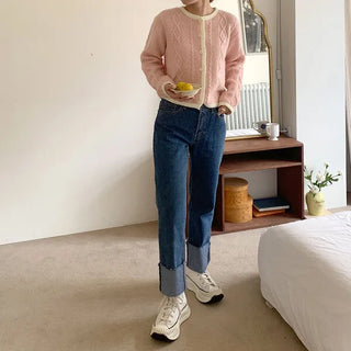 Straight-fold denim pants