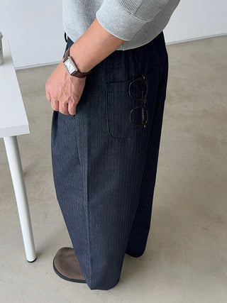 Getty Herringbone Double-Pleat Half-Band Pants