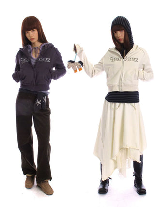 [NeverSeez] Cropped Raw Edge Hooded Zip-Up