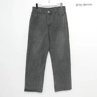 Straight-fit, center-creased denim pants