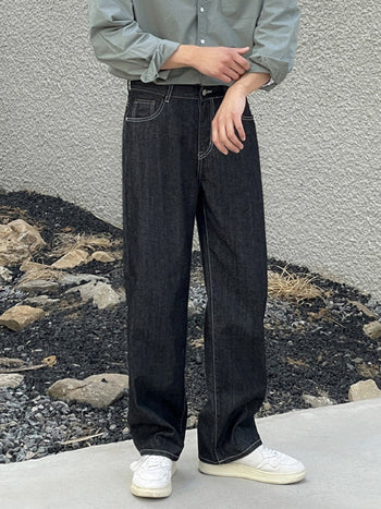washed straight fit jeans