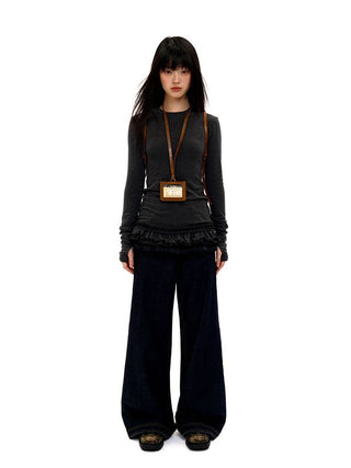 [Moromoro2] Double-layer Lace Hem T-shirt