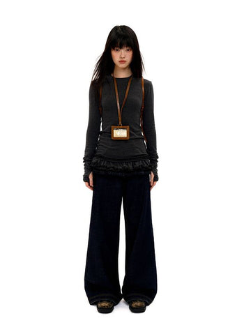[Moromoro2] Double-layer Lace Hem T-shirt