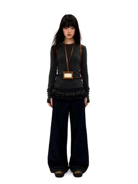 [Moromoro2] Double-layer Lace Hem T-shirt