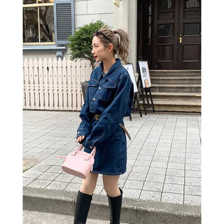 Belted denim dress