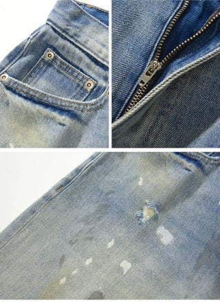 [Monterest] Paint Splatter Distressed Denim Shorts
