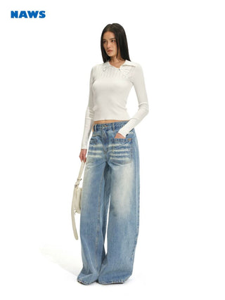 [NOTAWEAR] Asymmetric Polo Knit Top Slim  Fit