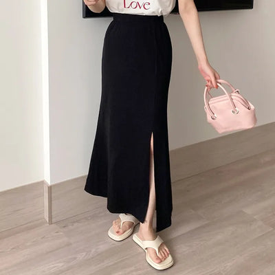 mue ribbed slit skirt