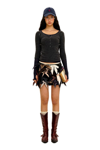 [Moromoro2] Multi-Bow Irregular Pleated Mini  Skirt